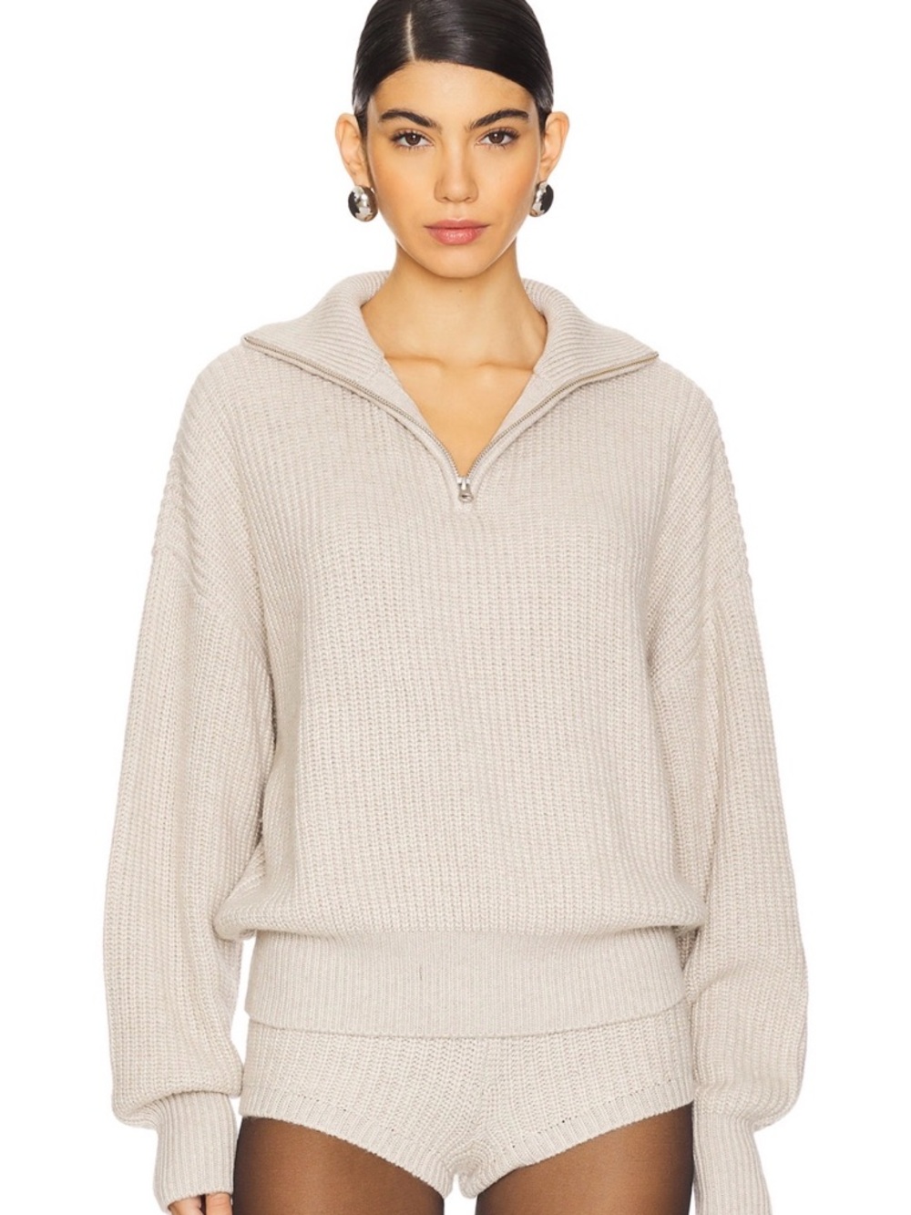 Hollister Cream Half-Zip Ribbed Sweater